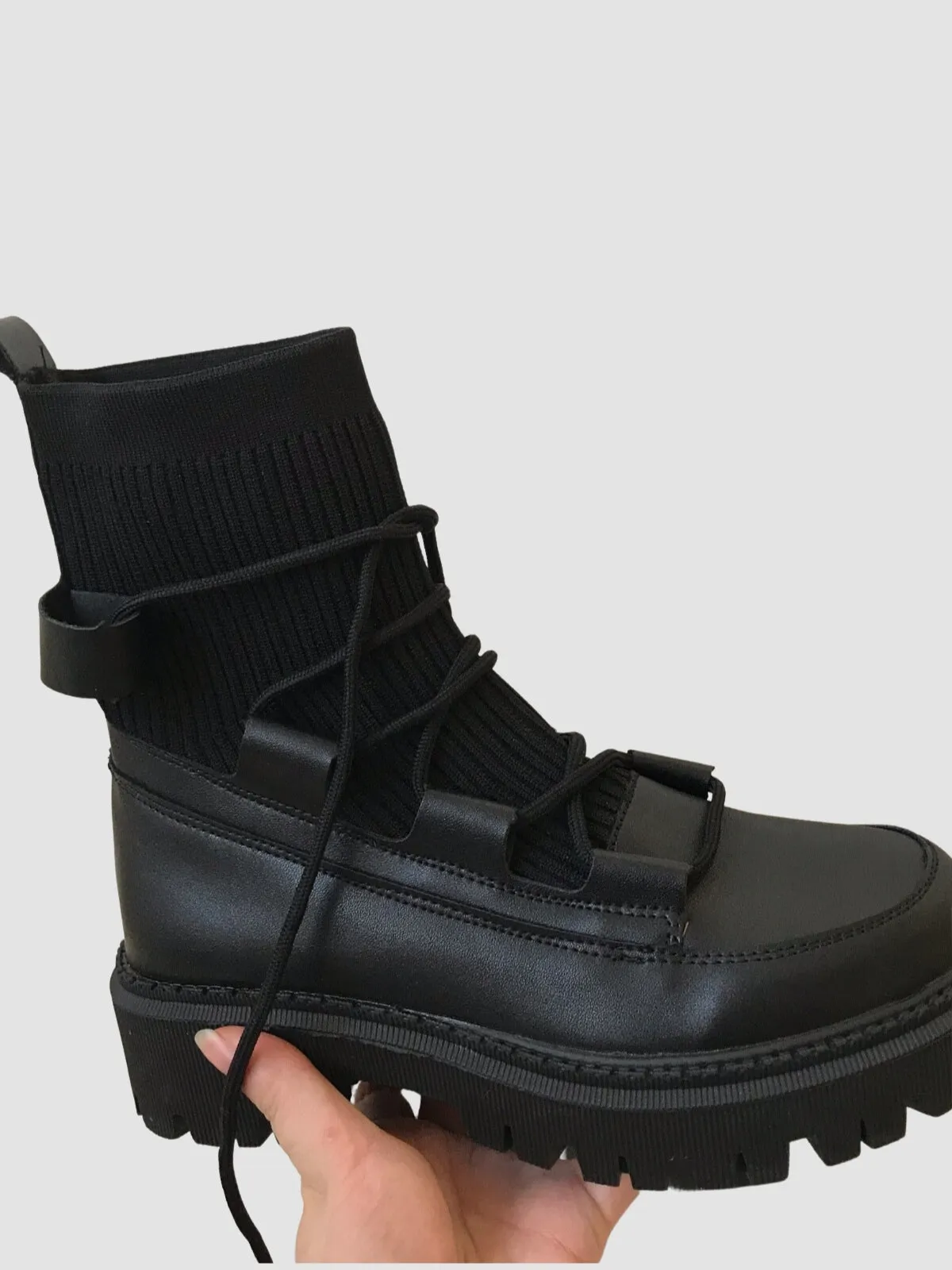 WLS Knitted Retro Lace Up Women Boots