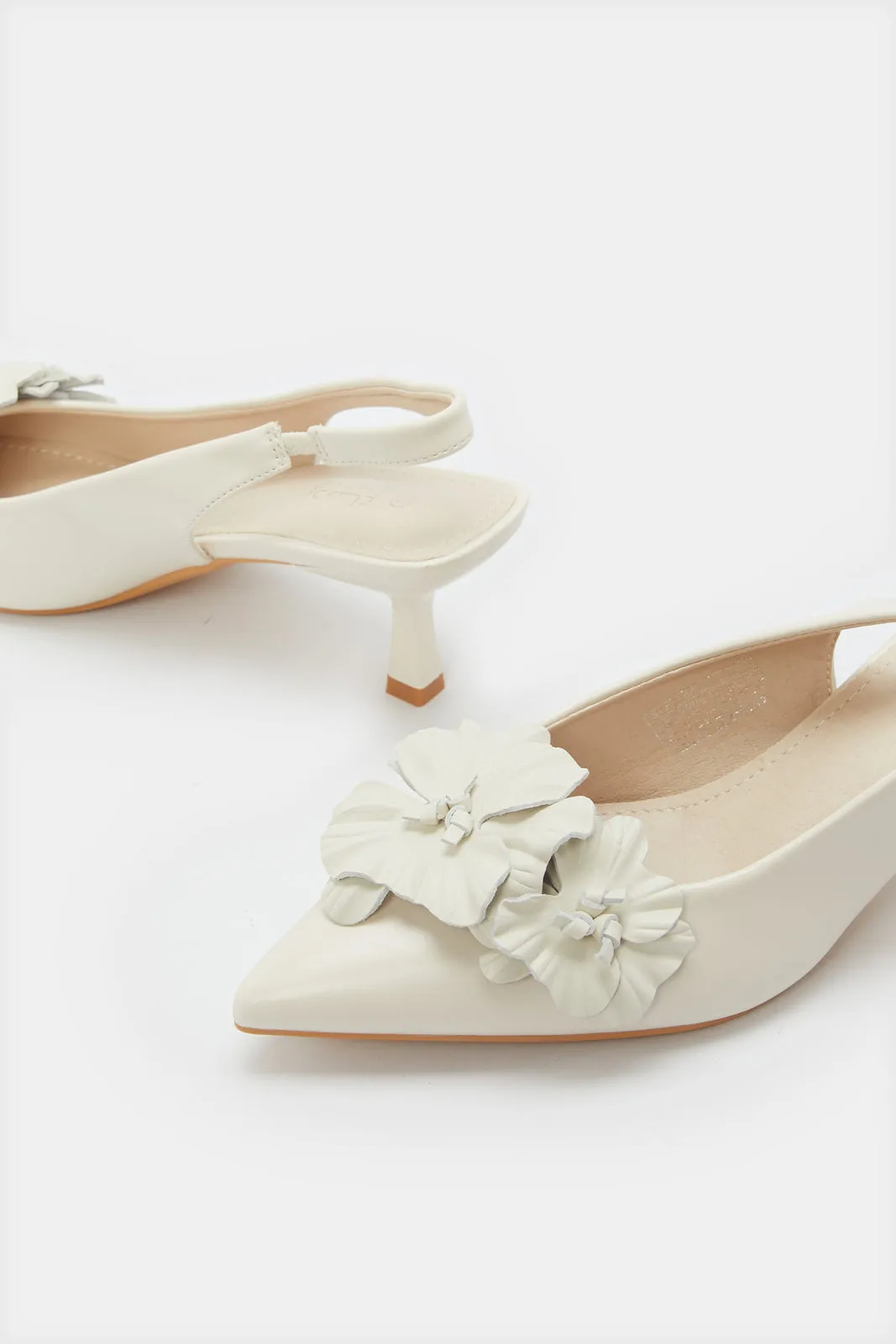 Women Beige Flower Sling Back Mule