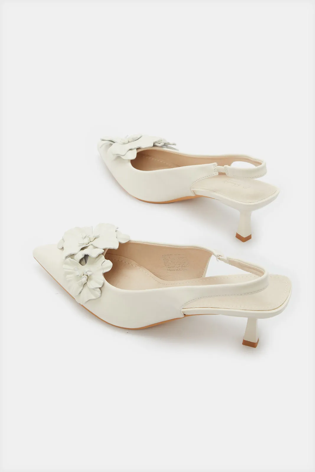 Women Beige Flower Sling Back Mule