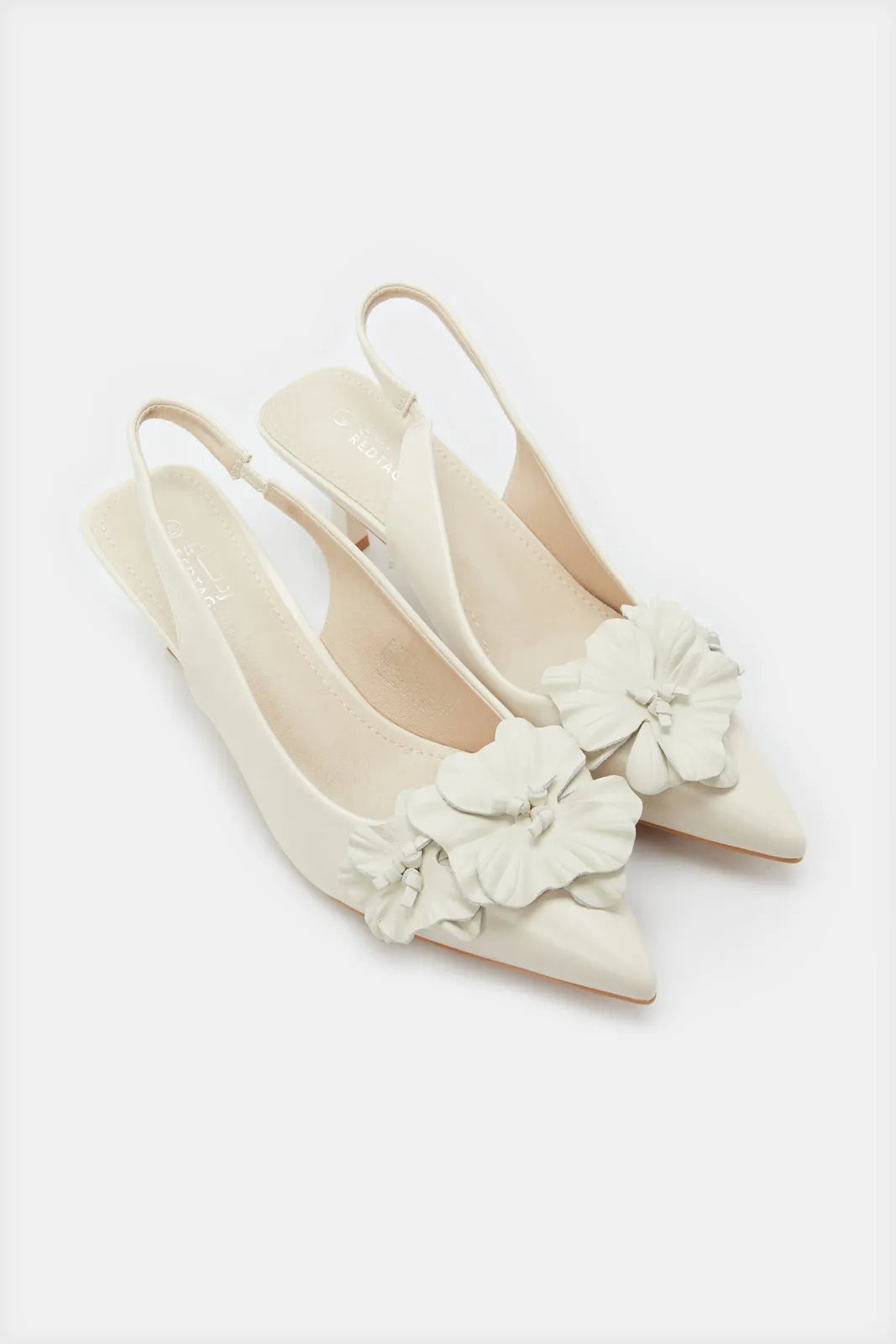 Women Beige Flower Sling Back Mule