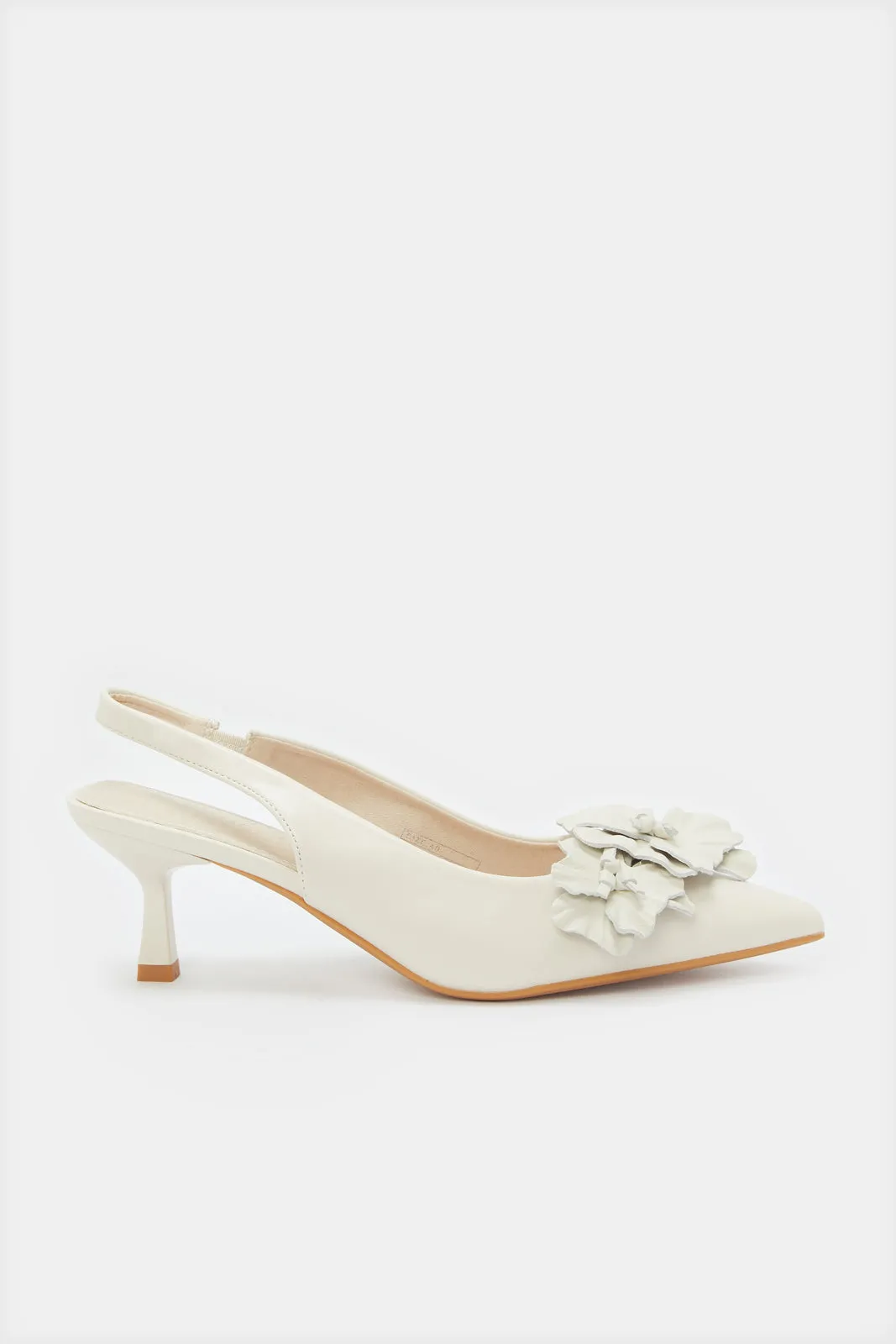 Women Beige Flower Sling Back Mule