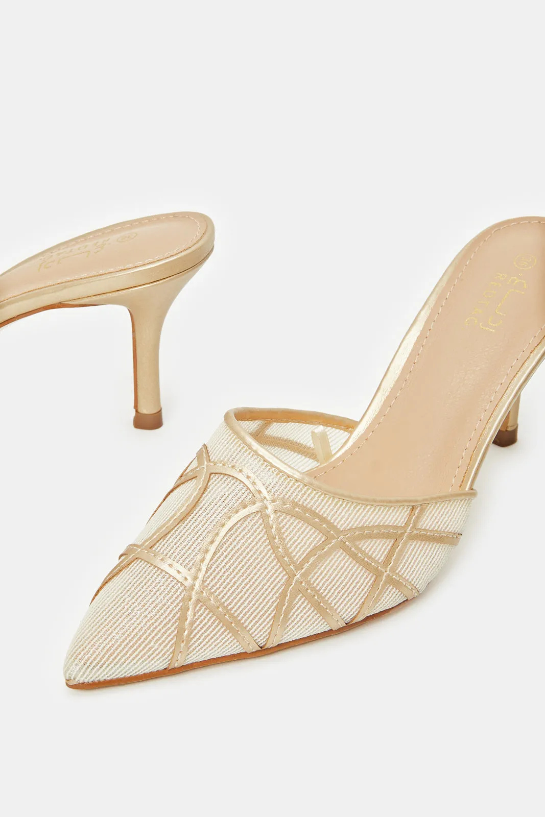 Women Beige Raffia Detail Mule