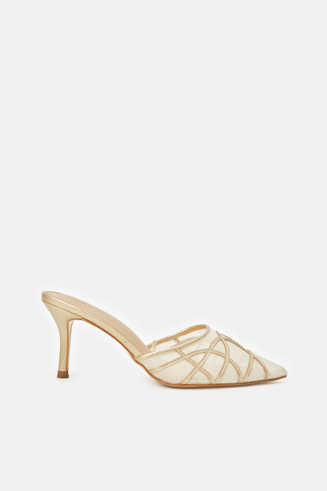 Women Beige Raffia Detail Mule