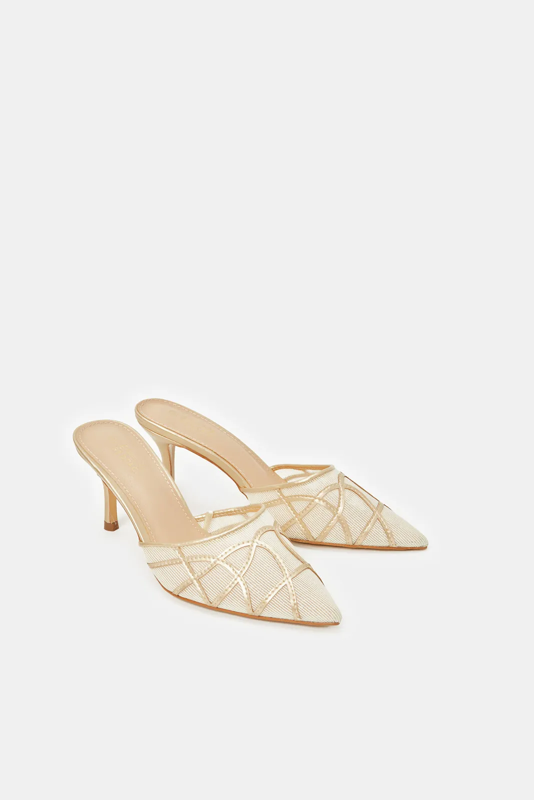 Women Beige Raffia Detail Mule