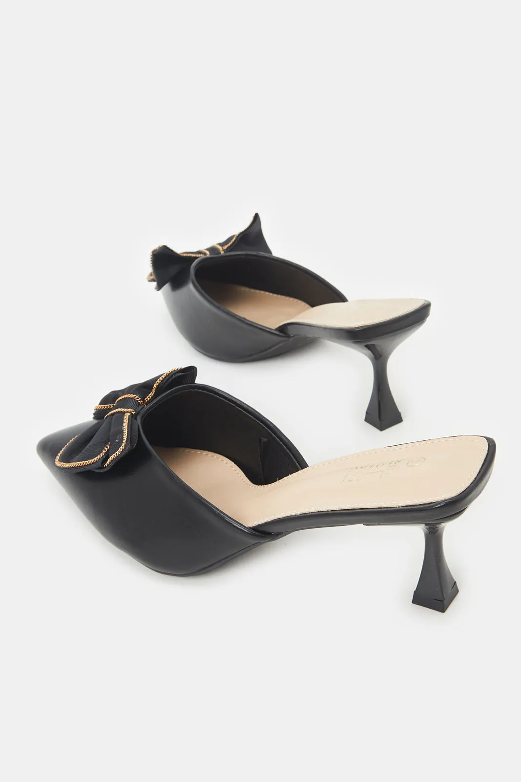 Women Black Bow Trim Mule