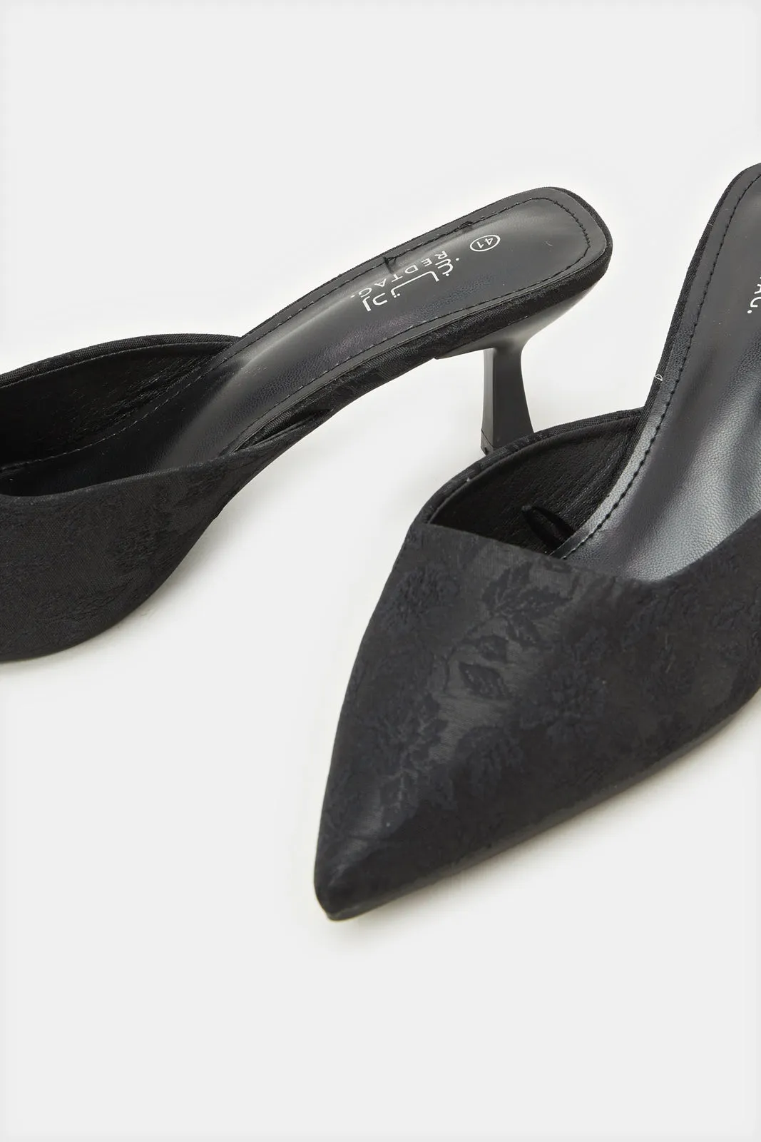 Women Black Printed Mule Shoes