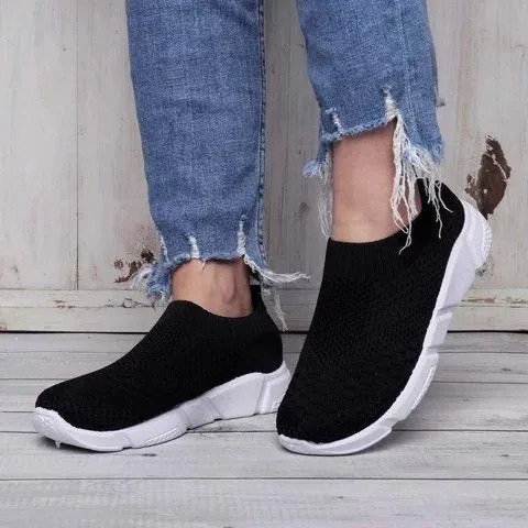 Women Breathable Elastic Cloth Sneakers Platform Slip On Sneakers Plus Size Loafers