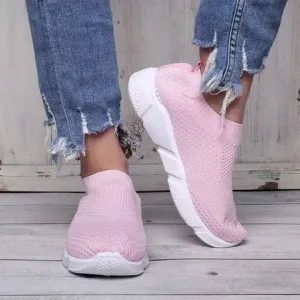 Women Breathable Elastic Cloth Sneakers Platform Slip On Sneakers Plus Size Loafers