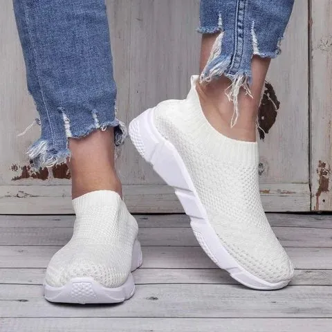 Women Breathable Elastic Cloth Sneakers Platform Slip On Sneakers Plus Size Loafers