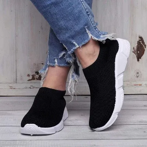 Women Breathable Elastic Cloth Sneakers Platform Slip On Sneakers Plus Size Loafers