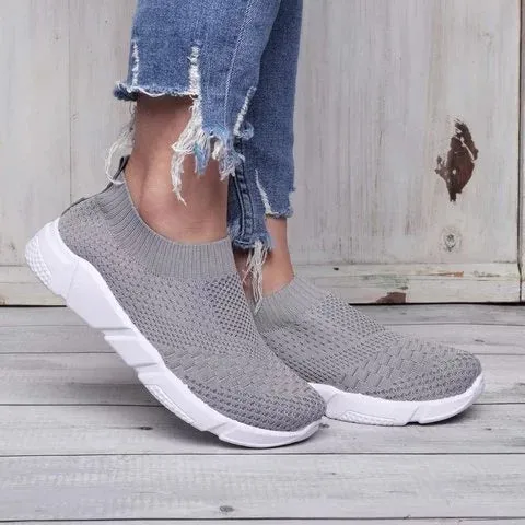 Women Breathable Elastic Cloth Sneakers Platform Slip On Sneakers Plus Size Loafers