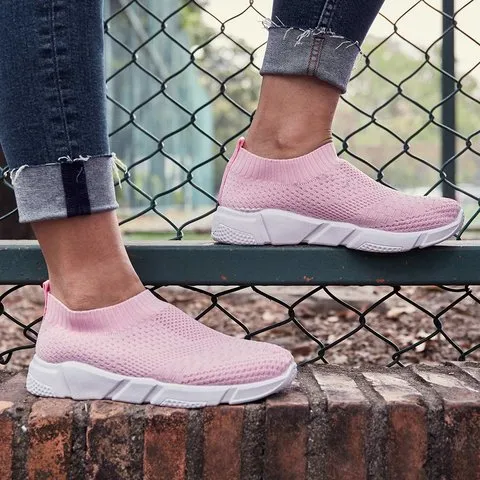 Women Breathable Elastic Cloth Sneakers Platform Slip On Sneakers Plus Size Loafers