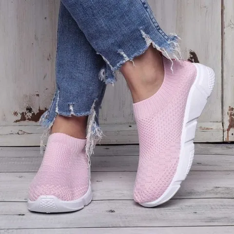 Women Breathable Elastic Cloth Sneakers Platform Slip On Sneakers Plus Size Loafers