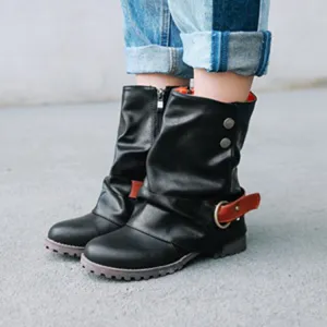 Women Buckle Belt Motorcycle Boots