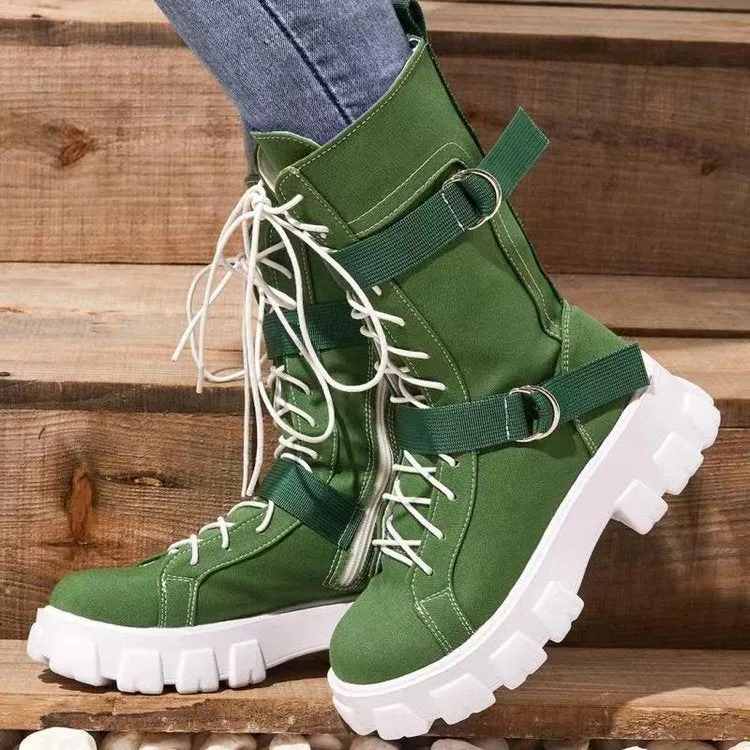 women Canvas thick sole boots motorcycle boots