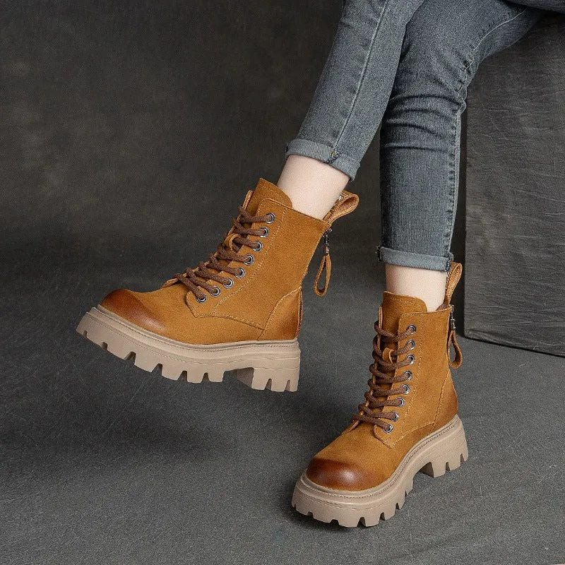 Women Fashion Solid Leather Motorcycle Riding Boots