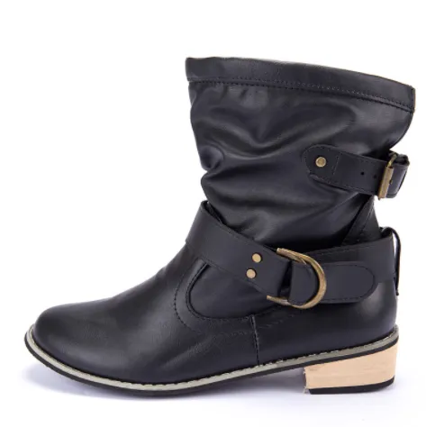 Women's ankle boots solid color motorcycle  classic style- women shoes