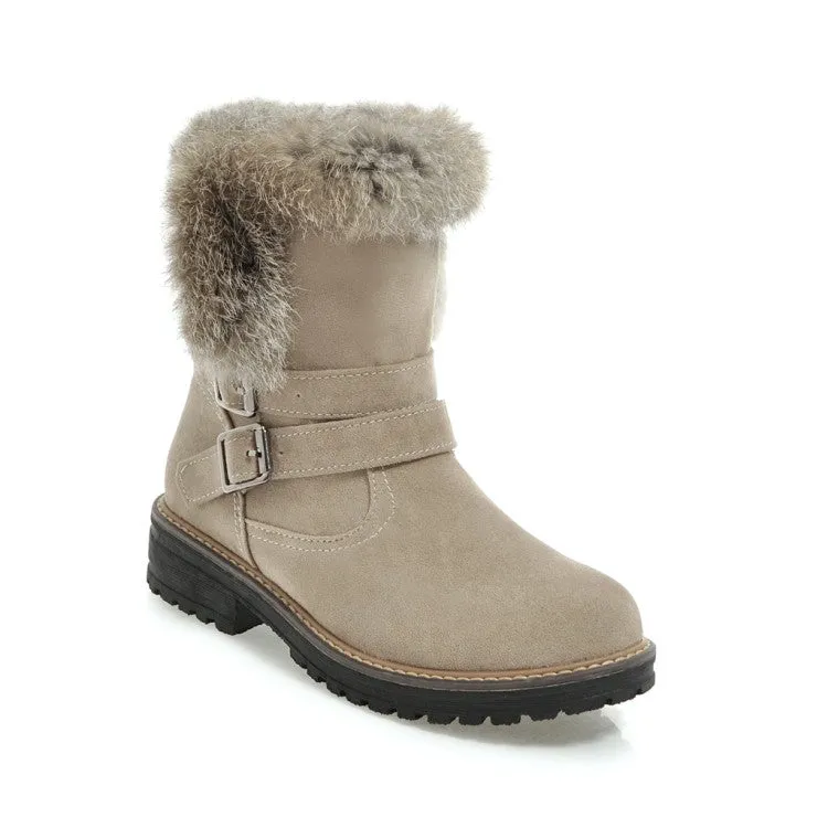 Women's  Buckle Belt Low Heel Short Snow Boots