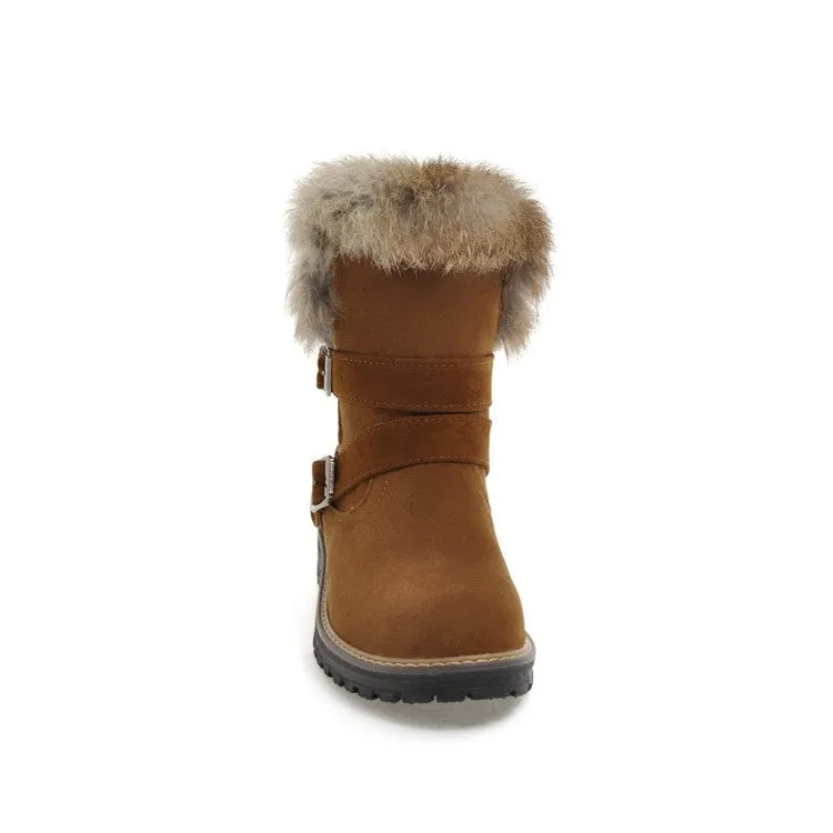 Women's  Buckle Belt Low Heel Short Snow Boots