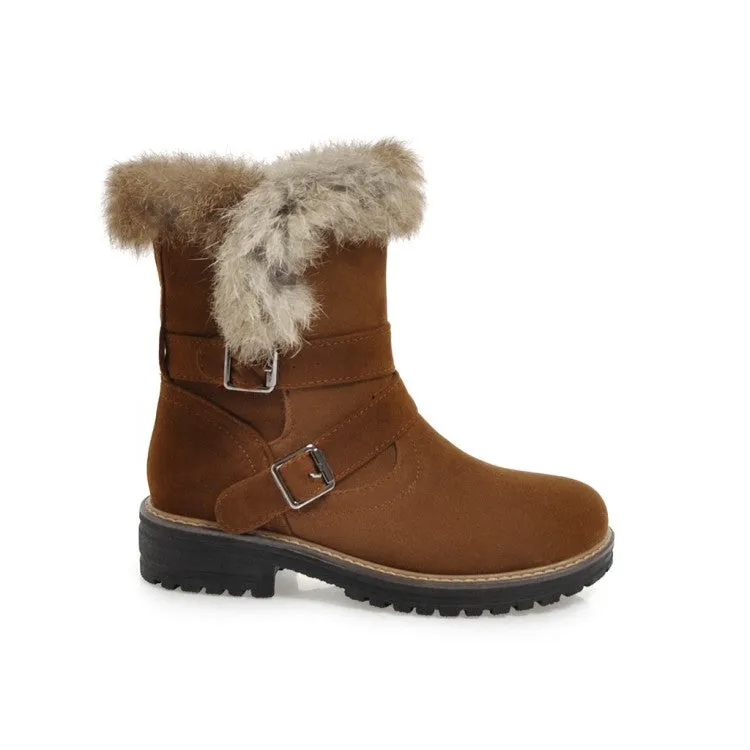 Women's  Buckle Belt Low Heel Short Snow Boots