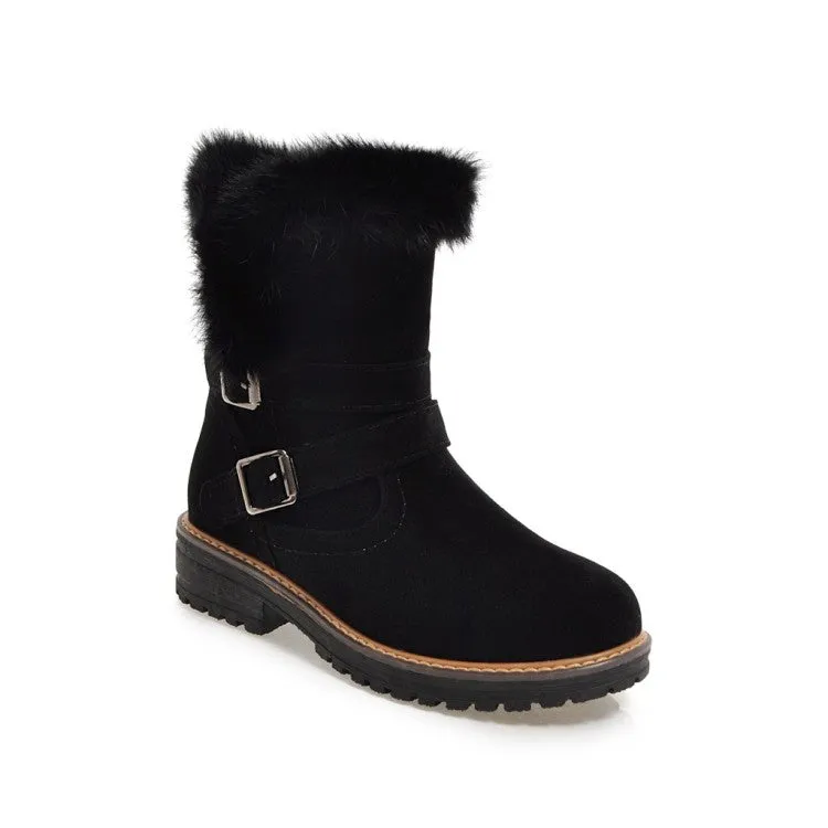 Women's  Buckle Belt Low Heel Short Snow Boots