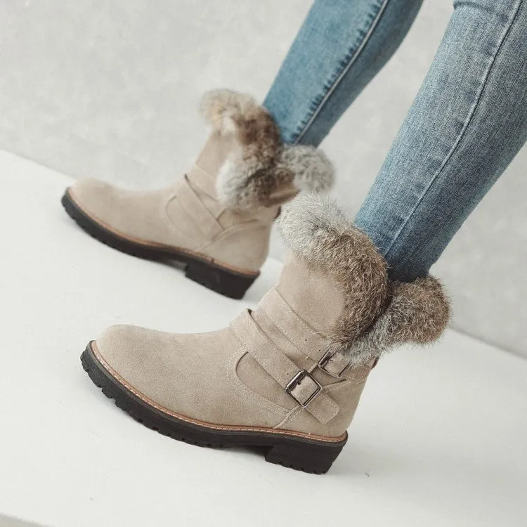 Women's  Buckle Belt Low Heel Short Snow Boots