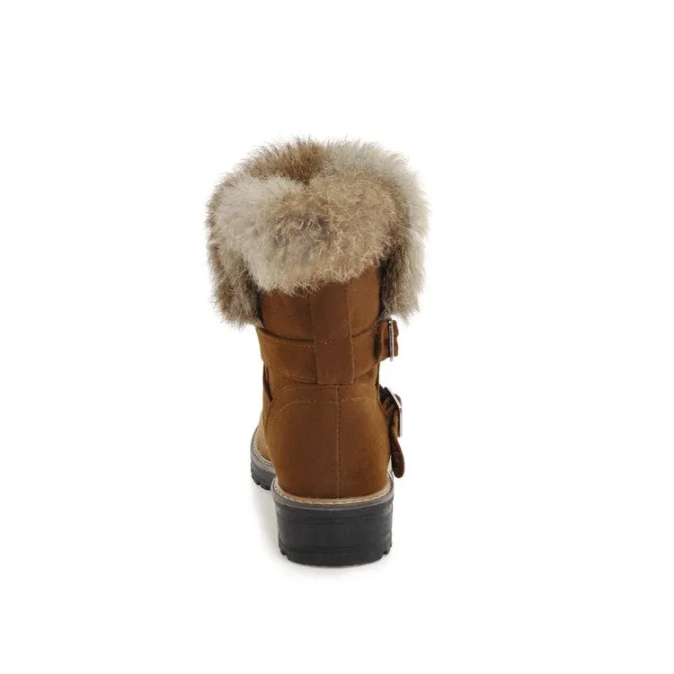 Women's  Buckle Belt Low Heel Short Snow Boots