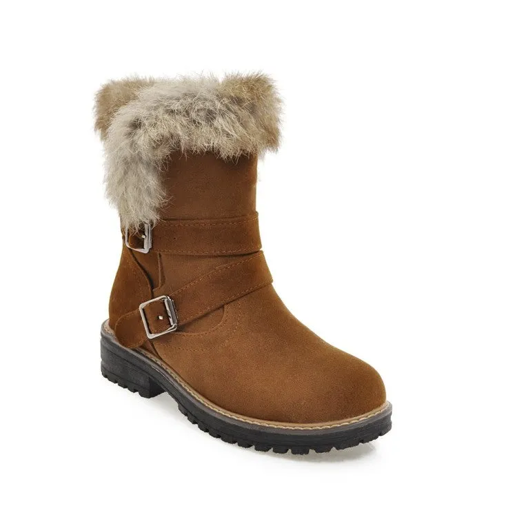 Women's  Buckle Belt Low Heel Short Snow Boots