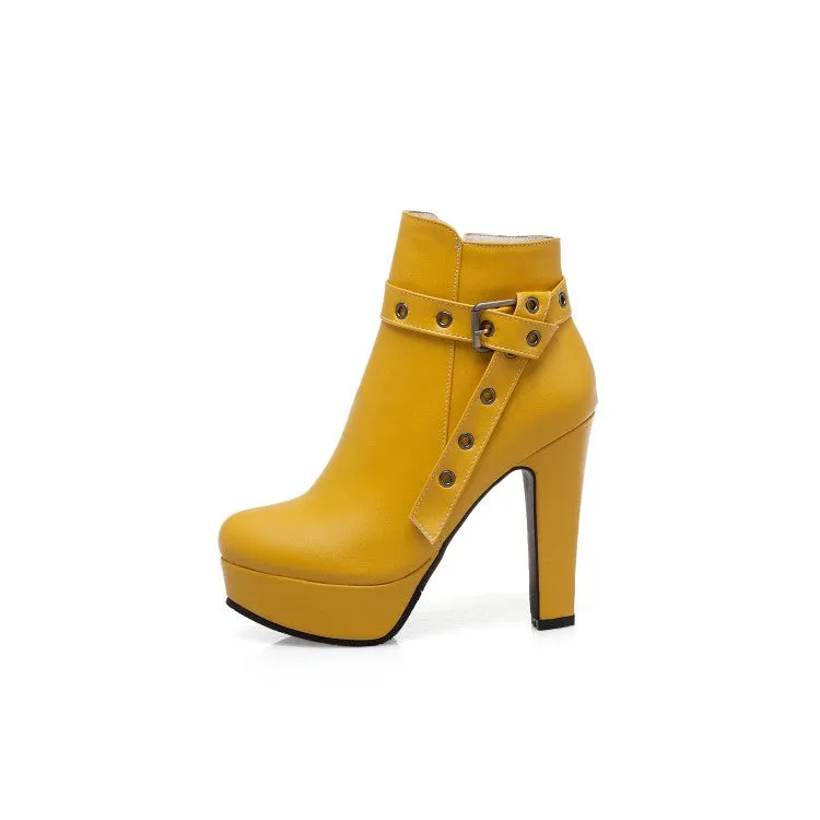 Women's Buckle Belt Platform High Heel Short Boots