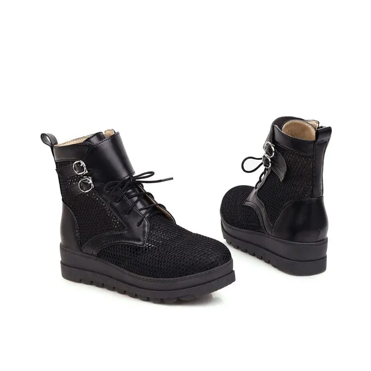 Women's  Buckle Lace Up Platform Heel Short Boots