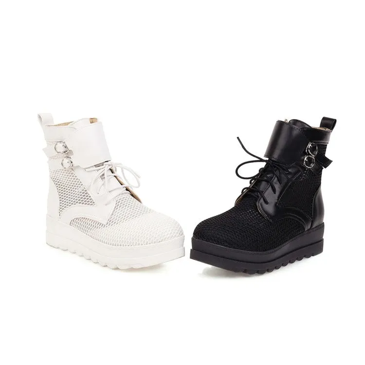 Women's  Buckle Lace Up Platform Heel Short Boots