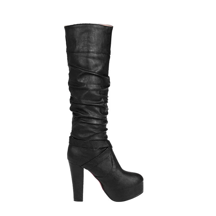 Women's Buckle Platform High Heel Knee High Boots