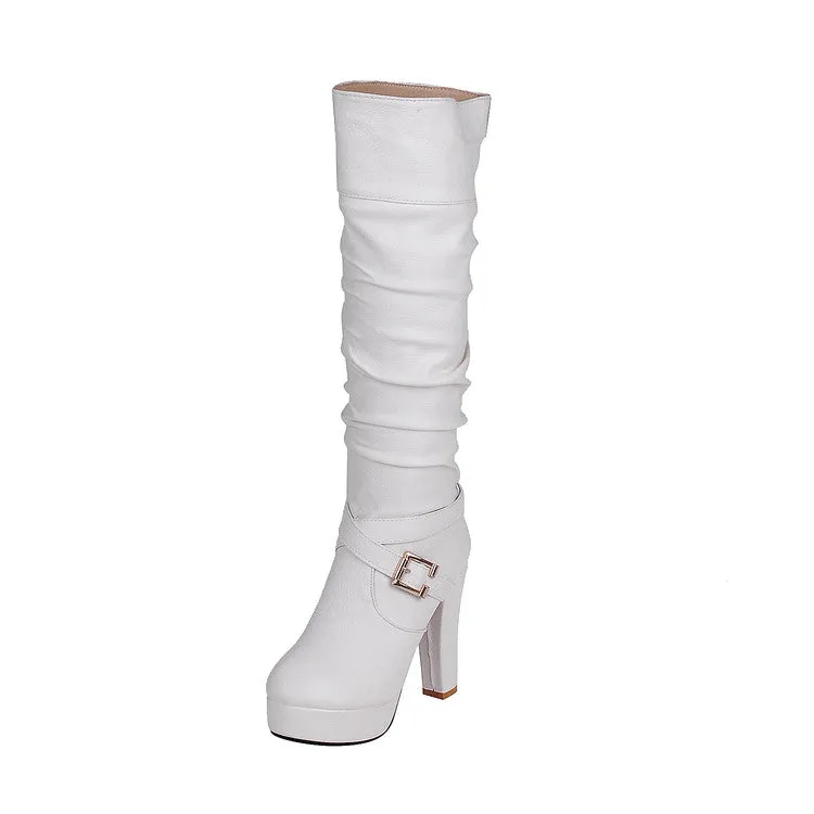 Women's Buckle Platform High Heel Knee High Boots