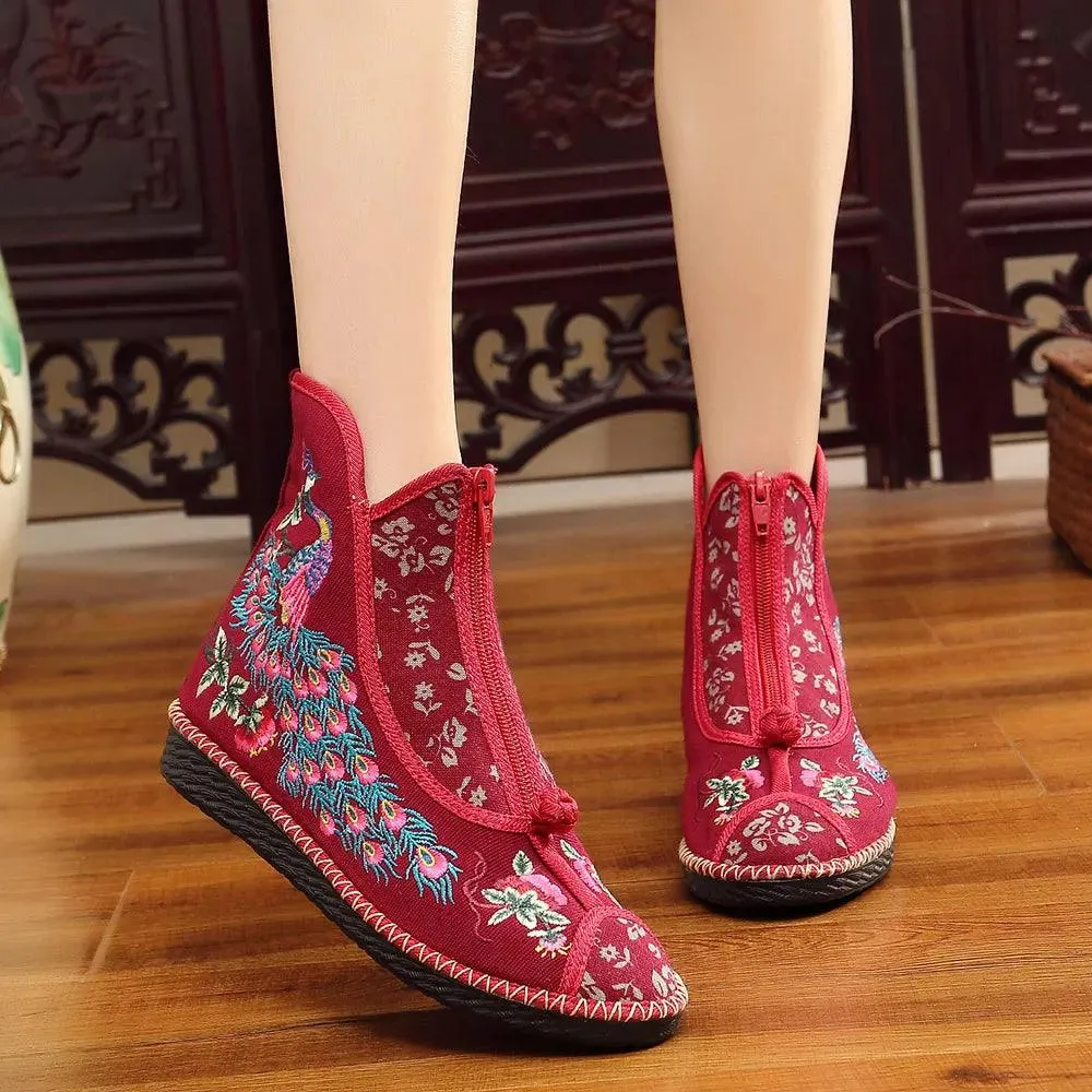 Women's Casual Shoes Vintage Birds Leather Ankle Boots #8365