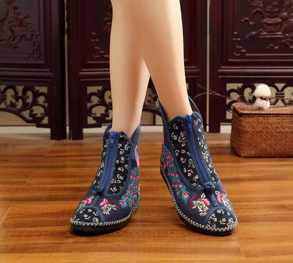 Women's Casual Shoes Vintage Birds Leather Ankle Boots #8365