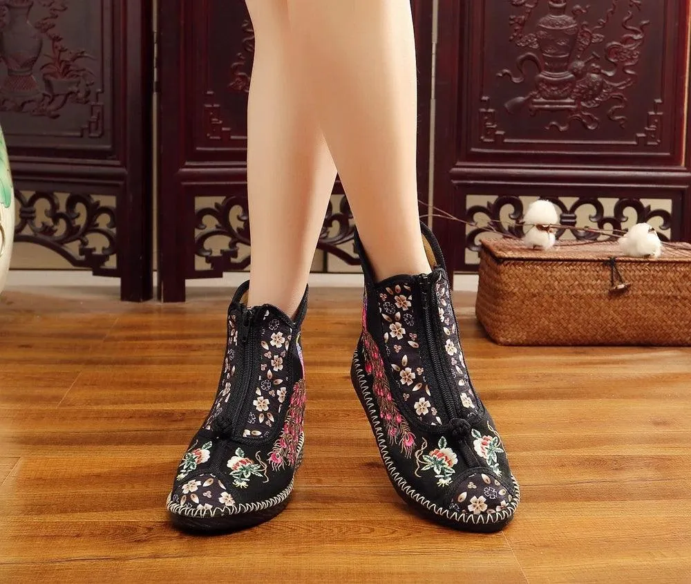 Women's Casual Shoes Vintage Birds Leather Ankle Boots #8365