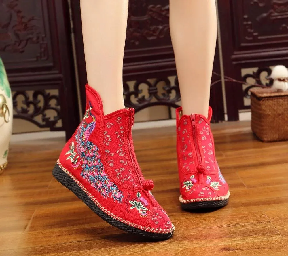 Women's Casual Shoes Vintage Birds Leather Ankle Boots #8365