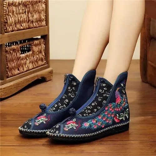 Women's Casual Shoes Vintage Birds Leather Ankle Boots #8365