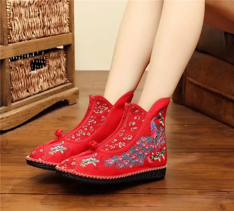 Women's Casual Shoes Vintage Birds Leather Ankle Boots #8365