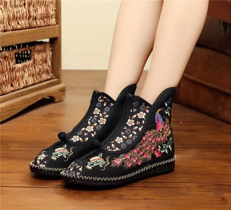 Women's Casual Shoes Vintage Birds Leather Ankle Boots #8365