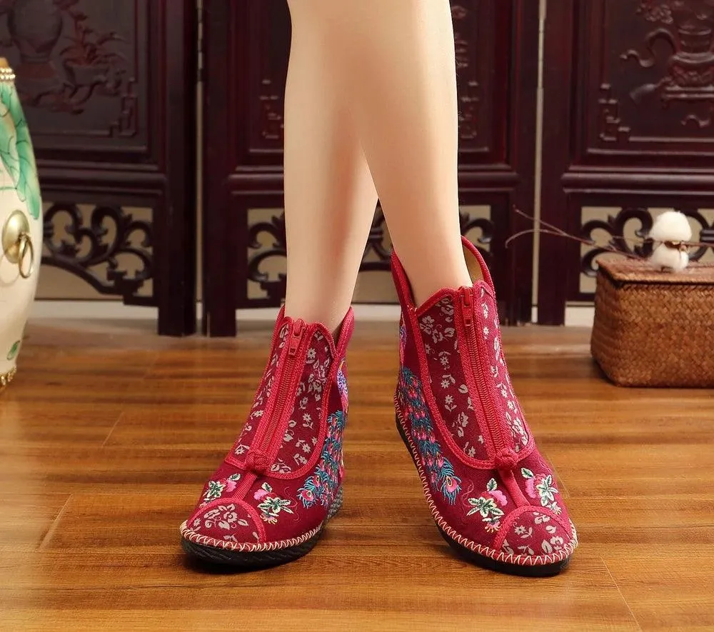 Women's Casual Shoes Vintage Birds Leather Ankle Boots #8365