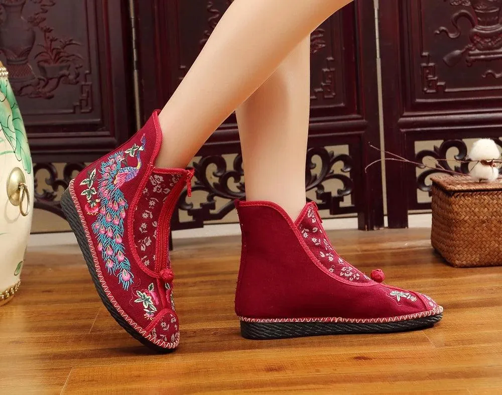 Women's Casual Shoes Vintage Birds Leather Ankle Boots #8365