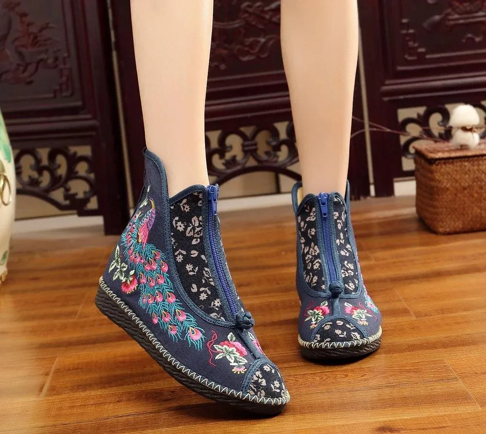 Women's Casual Shoes Vintage Birds Leather Ankle Boots #8365