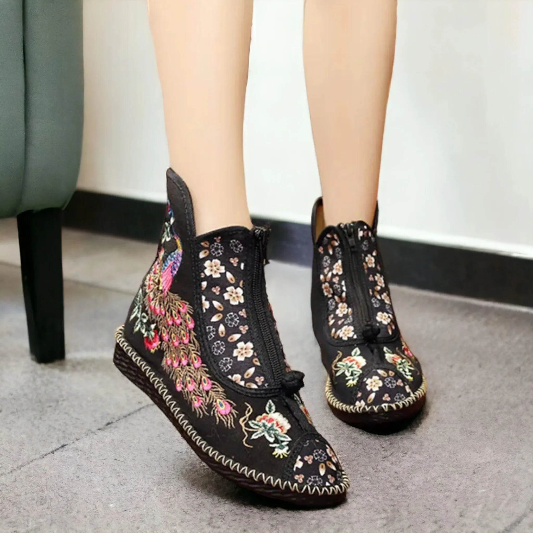 Women's Casual Shoes Vintage Birds Leather Ankle Boots #8365