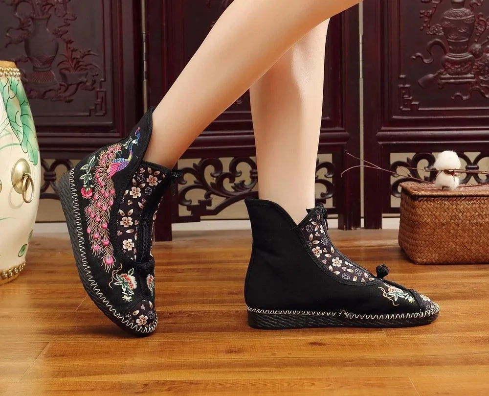 Women's Casual Shoes Vintage Birds Leather Ankle Boots #8365