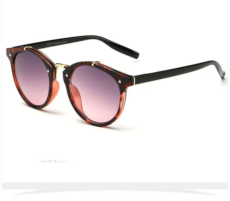 Women's Designer Round Plastic Frame Summer Sunglasses with Mirror Lens