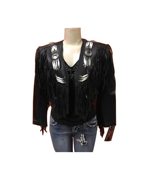 Women's Fringe Bandolero Leather Motorcycle Jacket