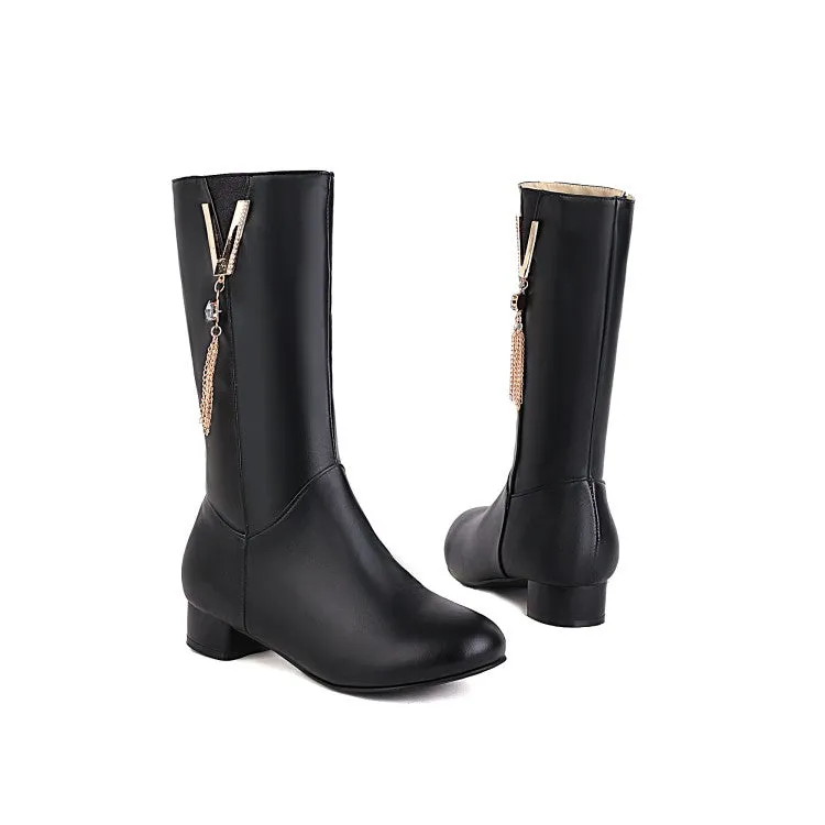 Women's  Tassel Low Heel Mid Calf Boots