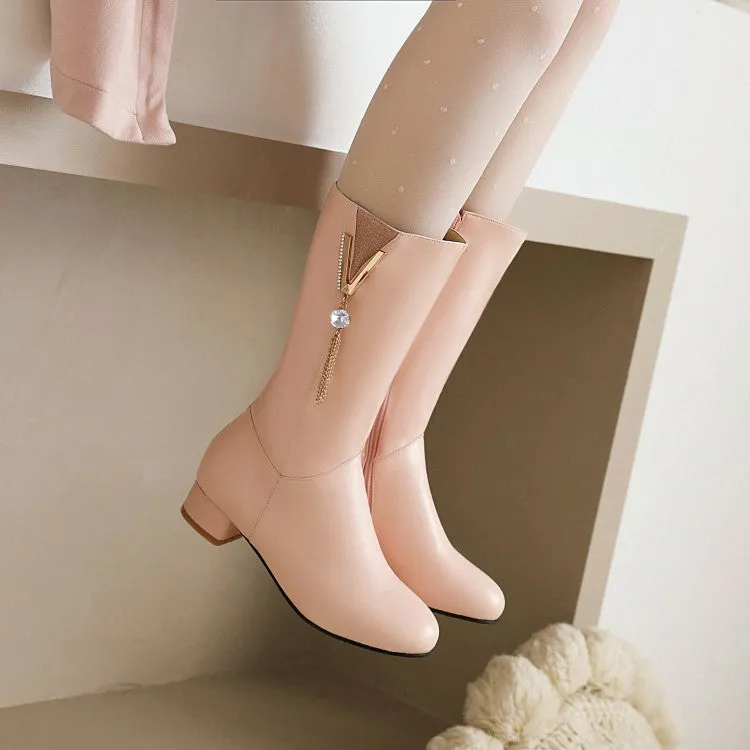 Women's  Tassel Low Heel Mid Calf Boots