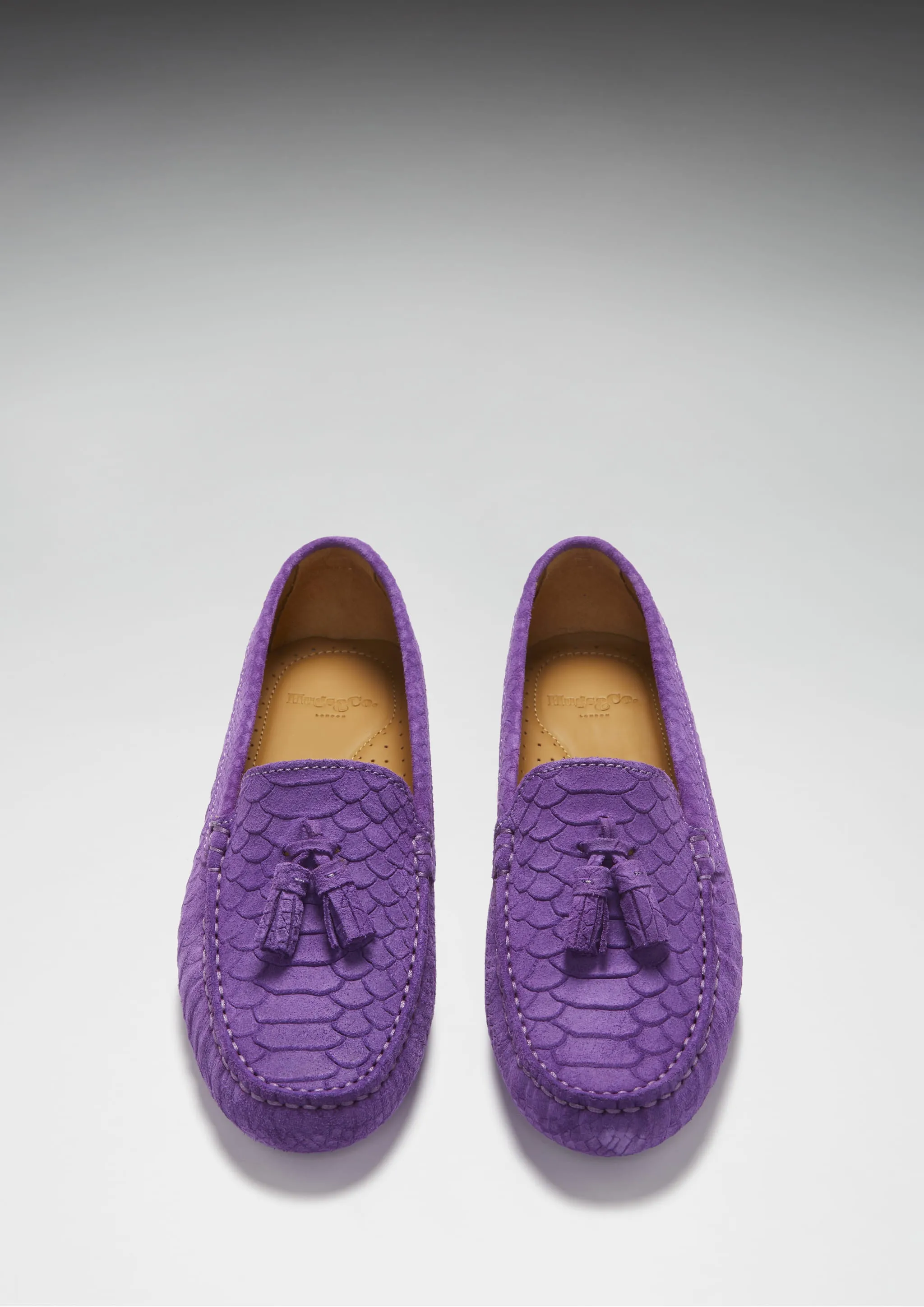 Women's Tasselled Driving Loafers, purple embossed suede